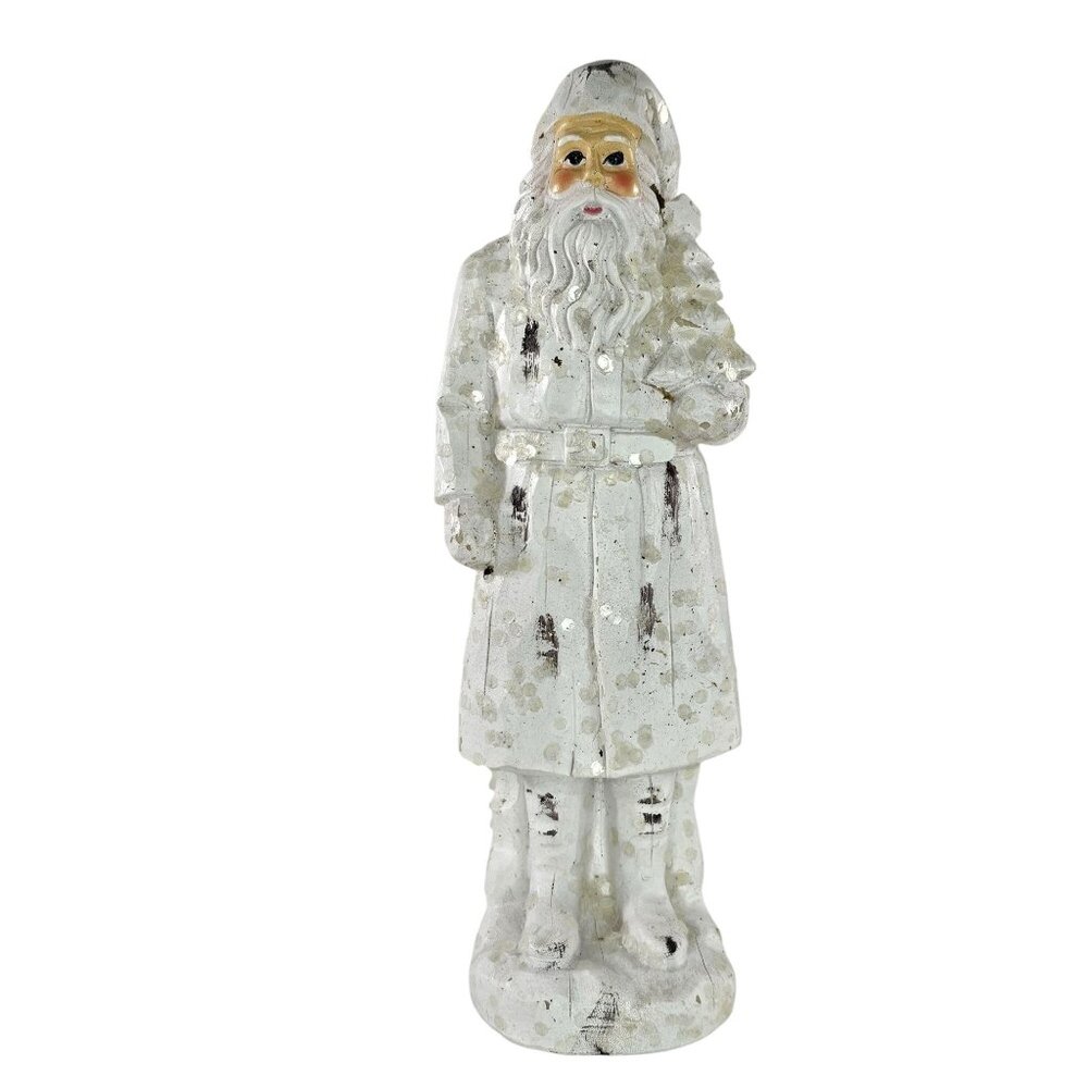 Vintage Resin Santa Figurine Belsnickle Distressed White Father Frost Glitter